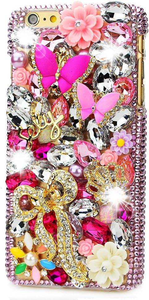 STENES Bling Phone Case Compatible with iPod Touch 5/6th Case - [Luxurious Series] 3D Handmade Shiny Crystal Sparkle Bling Case - Crystal Butterfly Crown Snow Rose Flowers/Pink