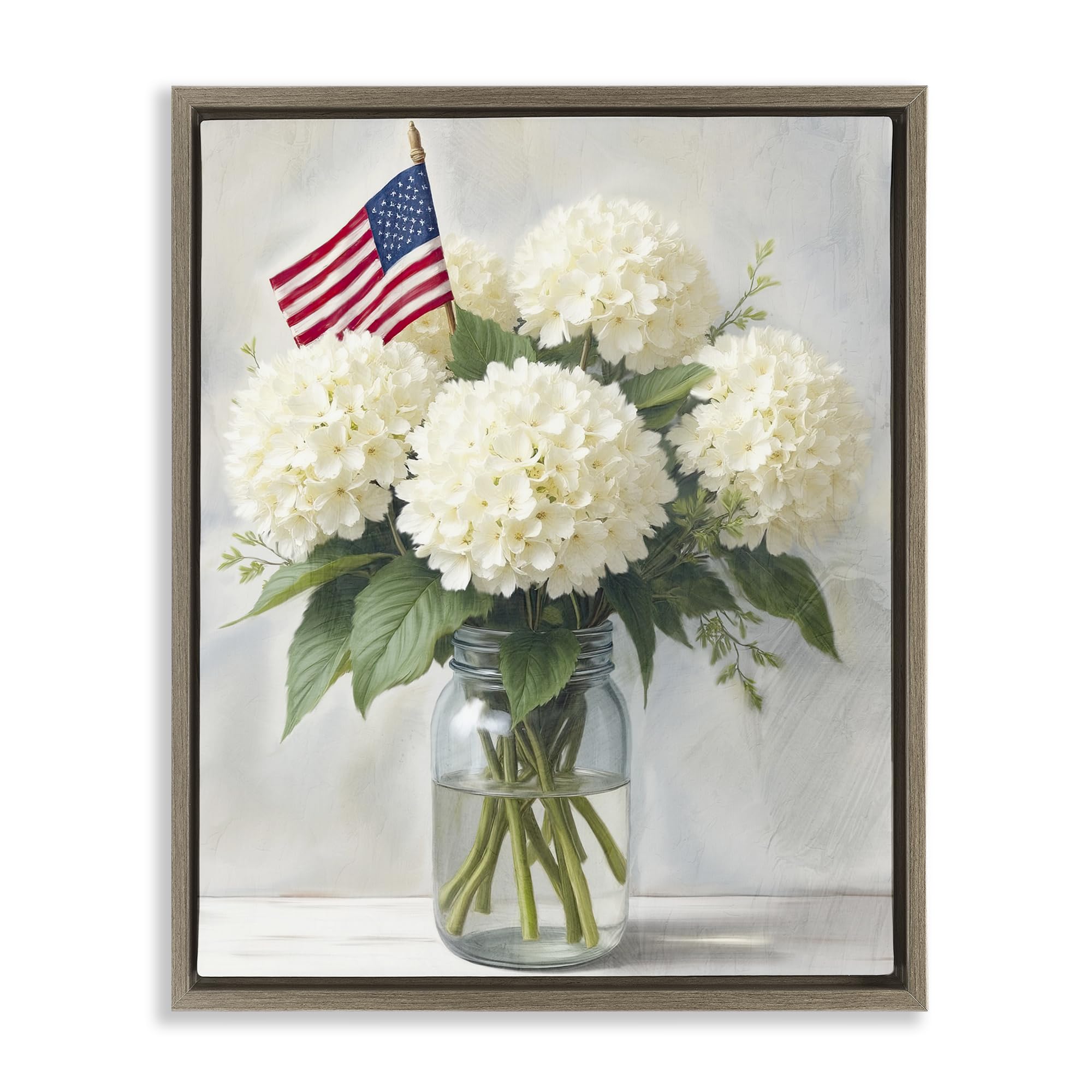 Stupell Industries Montalcino Elm (Textured) 'Festive Patriotic Hydrangea', Floating Frame Canvas Art, Brown, 17 X 21 Inches, Easy To Hang And Sturdy, Made In Usa, By Kim Allen