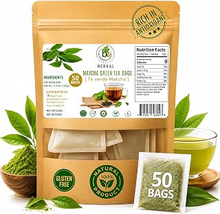 Green Matcha Tea – 50 Tea Bags (2 g Each) – Premium Japanese-Style Matcha for Hot & Iced Drinks – Antioxidant-Rich, Zero Calories – 100% Natural, Vegan, Non-GMO, Sugar-Free – Vacuum-Sealed for Freshness – by BexpertsUSA
