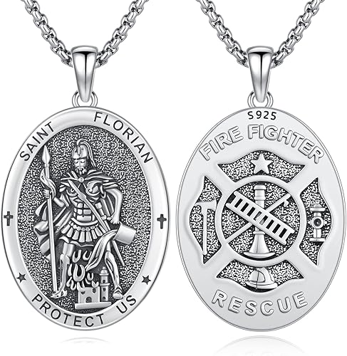 Vista 207 de Collar con colgante de plata de ley 925 con medalla de San Patrón, joyería religiosa para hombres y mujeres, con cadena de acero inoxidable 316L