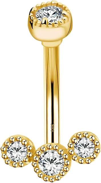 Melighting 14G Belly Button Bar 14K Solid Gold Belly Bar Sparkly CZ Belly Button Ring Delicate Gold Belly Piercings Navel Ring Belly Piercing Jewellery