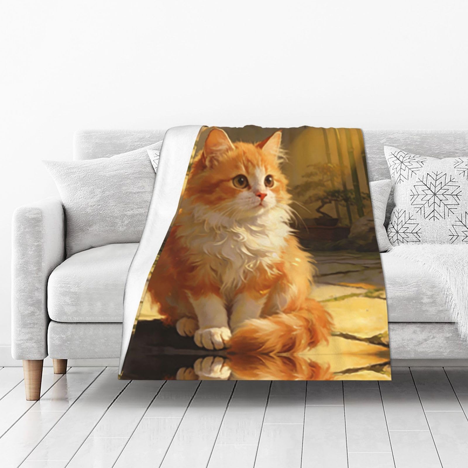 DUYIOKH Bamboo Cat Print Thick Throw Blanket, Blanket for Couch Bed Warm Travel Blanket for Camping Movie Night