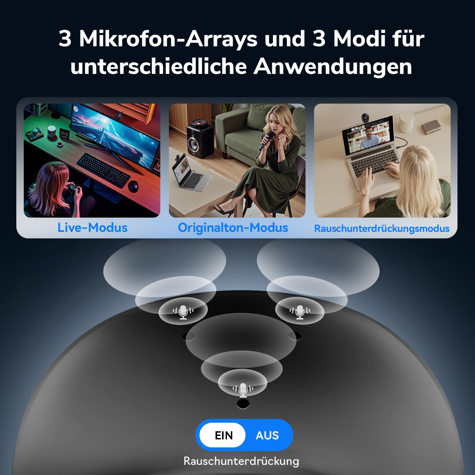 EMEET Piko+ Webcam 4K, KI-Fokus, für PC/Mac/Switch 2, Homeoffice | Mit 1/2.55'' Sony-Bild｜Dual-Fokus｜Panda-Privatsphäre｜Für Curved Monitor｜Plug & Play via USB｜Top für Videocalls