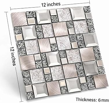Hominter Brown, Gray & Rose Copper Mosaic Sheet 12x12 Mesh Mounted - Luxury Glass Mix Metal Backsplash Tile for Kitchen Backsplash, Bathroom and Accent Wall Decor (6 Square Feet)