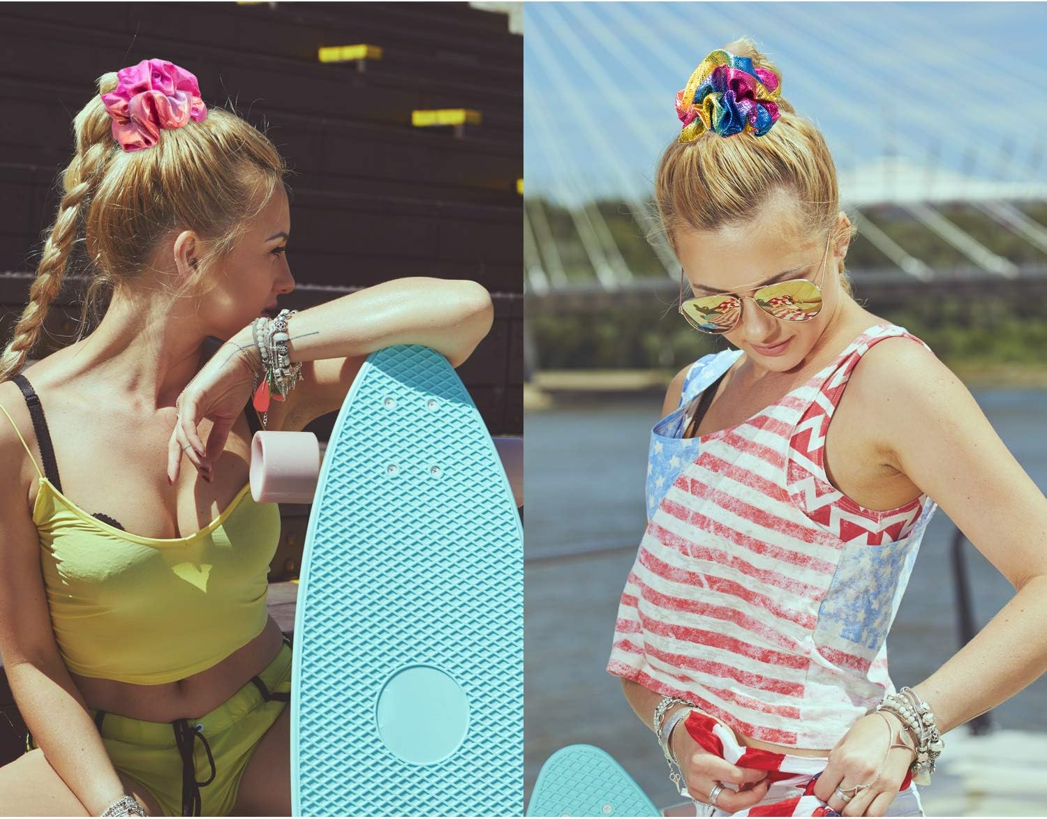 Tatuo 18 Pieces Rainbow Hair Scrunchies Elastic Bands Scrunchy Colorful Hair Ties Ropes for Women Girls Gymnastics Birthday Party Favors, Large(Rainbow Colors)