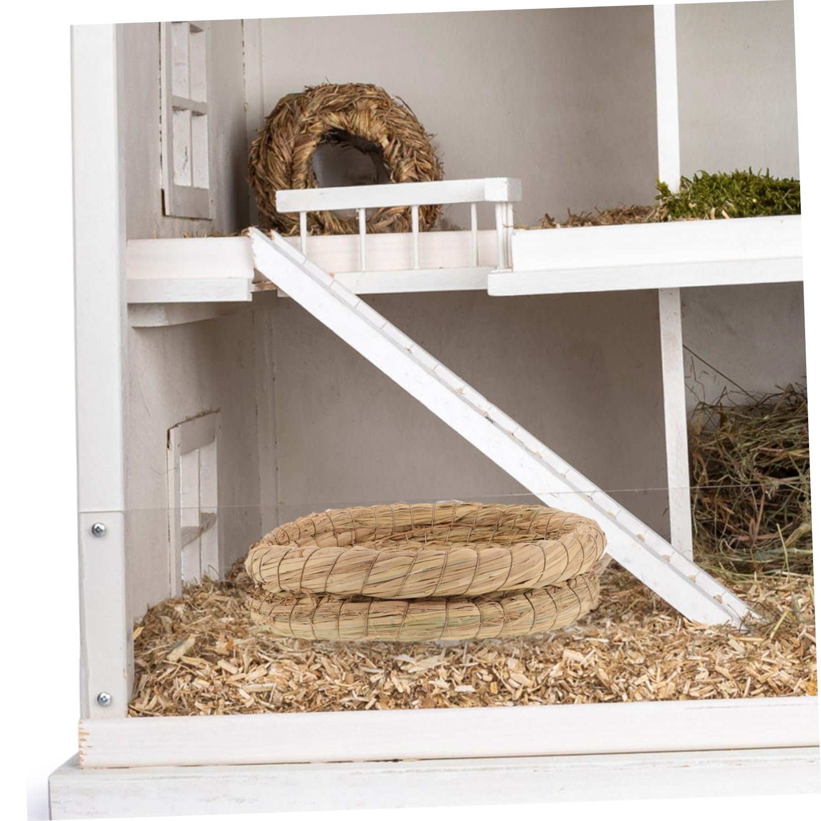 Nido de Paja Tejido para Pájaros y Animales Pequeños 5 Piezas | Beige, Material de Paja, Transpirable y Cómodo, Uso para Jaula y Descanso