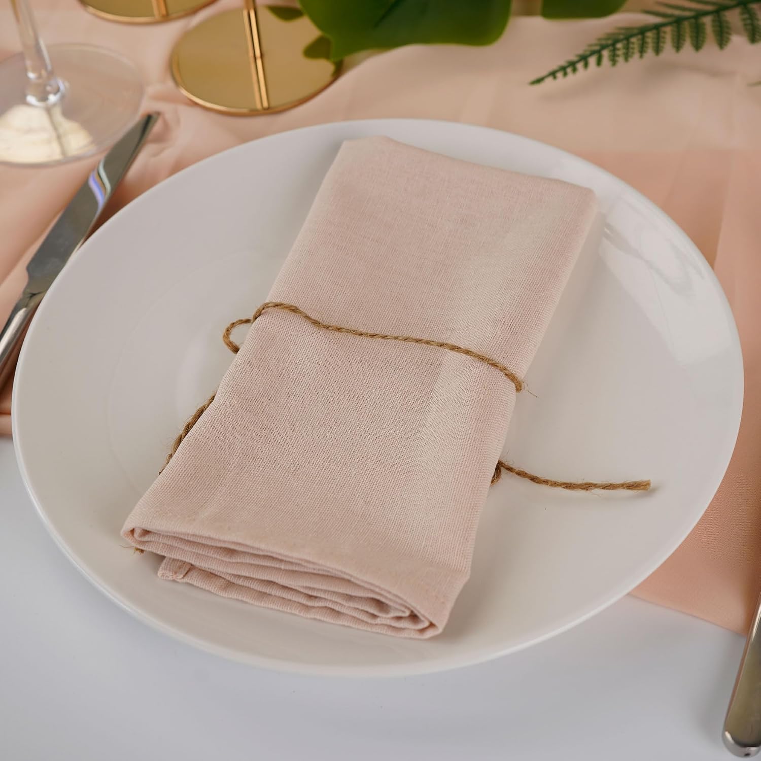 Solid Color Linen Blended Thin Dinner Cloth Napkins - Set of 12 (40 x 40 cm) - for Wedding Parties Events & Home Use (Champagne) image 5