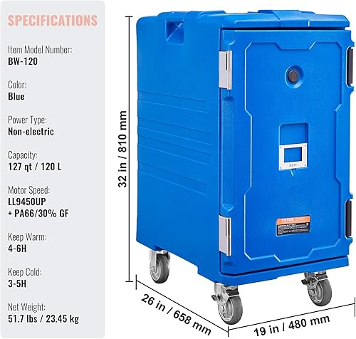 Miniatura 7 de VEVOR Transportador de alimentos aislado caja caliente de 109 cuartos para catering transportador de caja de alimentos LLDPE con doble hebilla