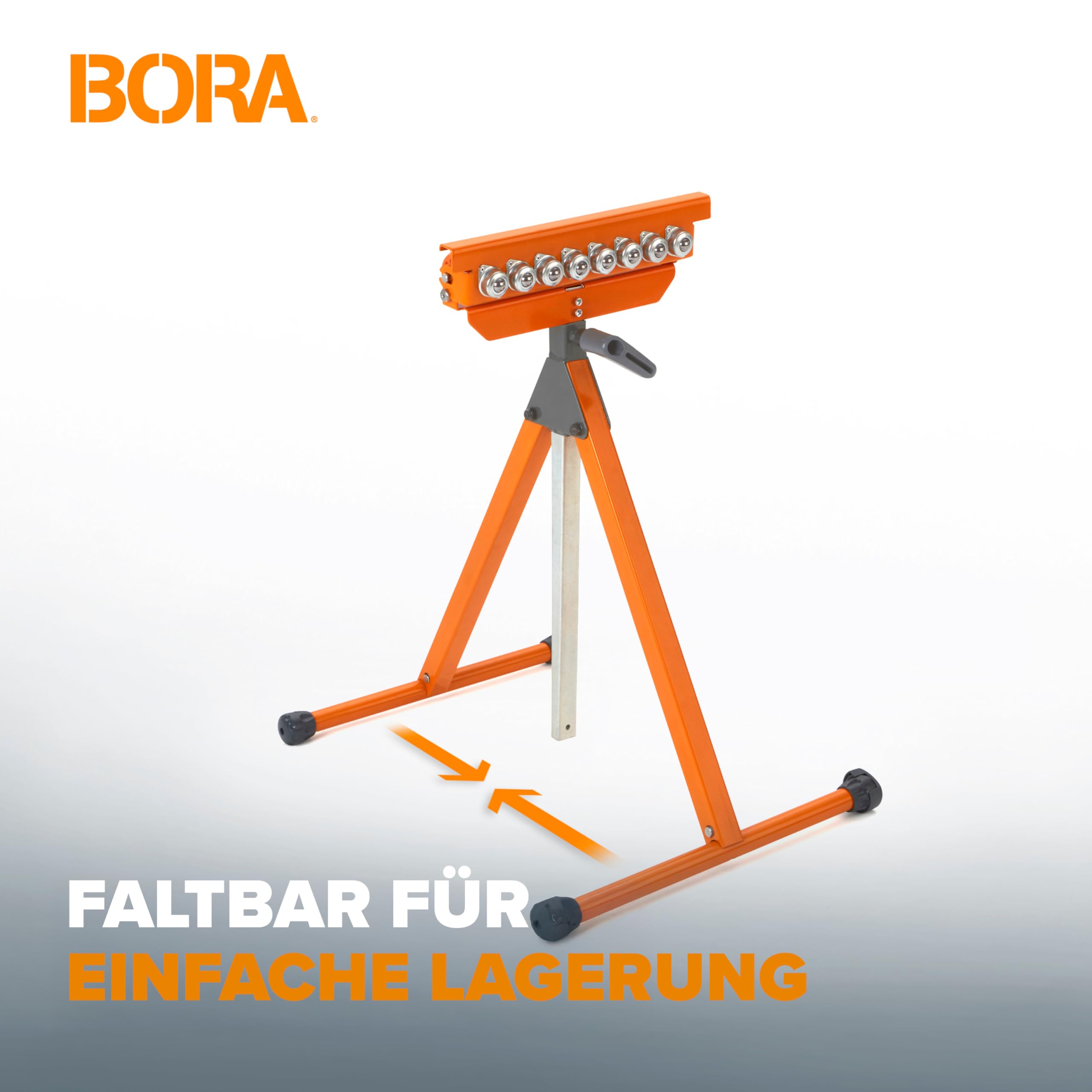 BORA Portamate PM-5093 Rollenständer 3-in-1 – höhenverstellbar 68–110 cm, polierte Stahlrolle 28,6 cm, Kugellager, multidirektionale Kugelrollen, Tragkraft 136 kg