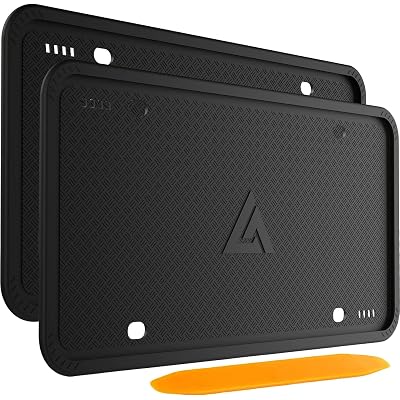 Aujen Silicone License Plate Frames Black, 2 Pack Car License Plate Frame, Universal US Black License Plate Holders Brackets Rust-Proof, Weather & Rattle-Proof, Car Accessories