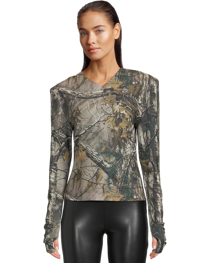 Norma Kamali Long Sleeve Shoulder Pad V-Neck Top - Main View