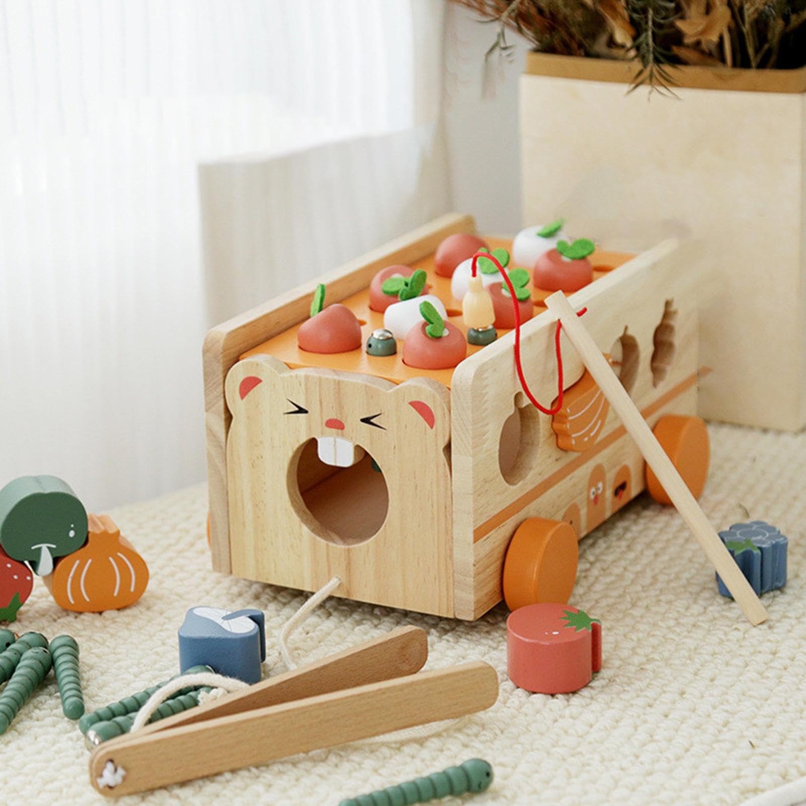 Gioco di Incasso di Forme per Bambino,Gioco educativo in legno di disegno di carota e | Giocattolo educativo di ordinamento delle forme - per la scuola materna primaria Feste Attività Natale