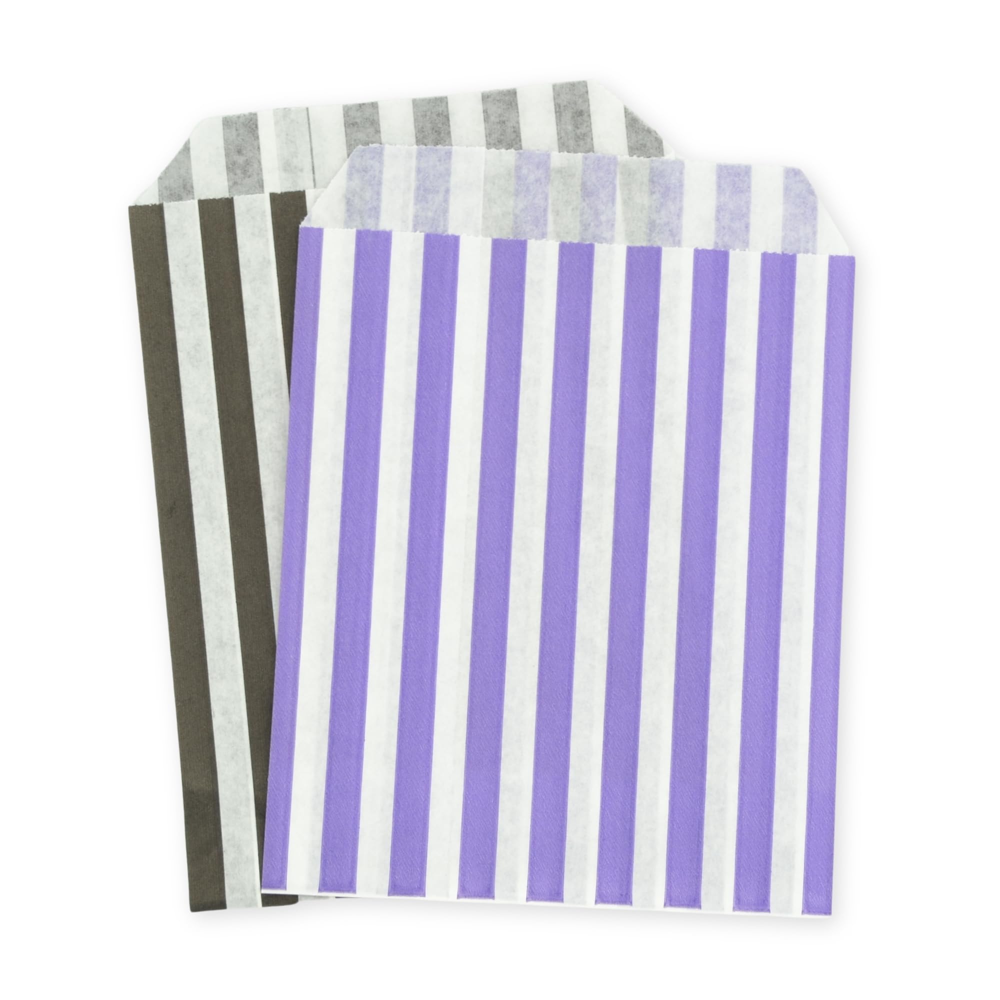 celloexpress 7" x 9" Black & Purple Striped Paper Sweet Bags - Classic Confectionery Gift Shop Goodie Party Bags (Pack of 100) — image 1