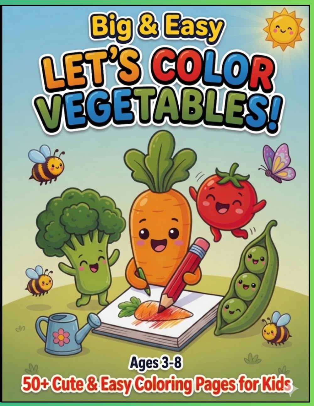 Big & Easy Let's color vegetables !: over 50 cute and simple vegetable coloring pages for kids ages 3-8 : fun kawaii veggie designs for toddlers and preschoolers