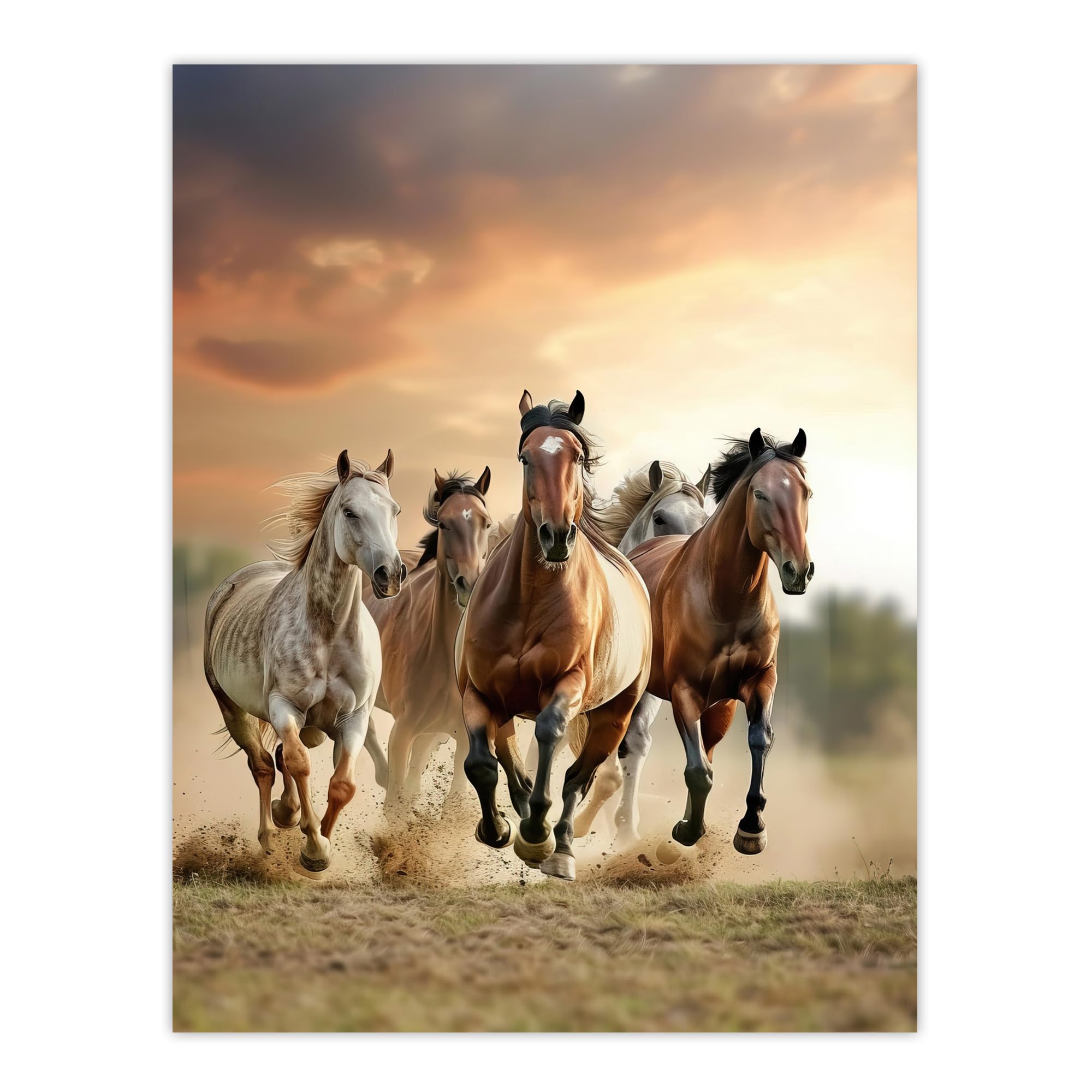 Artery8 Wild Horses Galloping Open Field Sunset Clouds Living Room Large Wall Art Poster Print Thick Paper 18X24 Inch