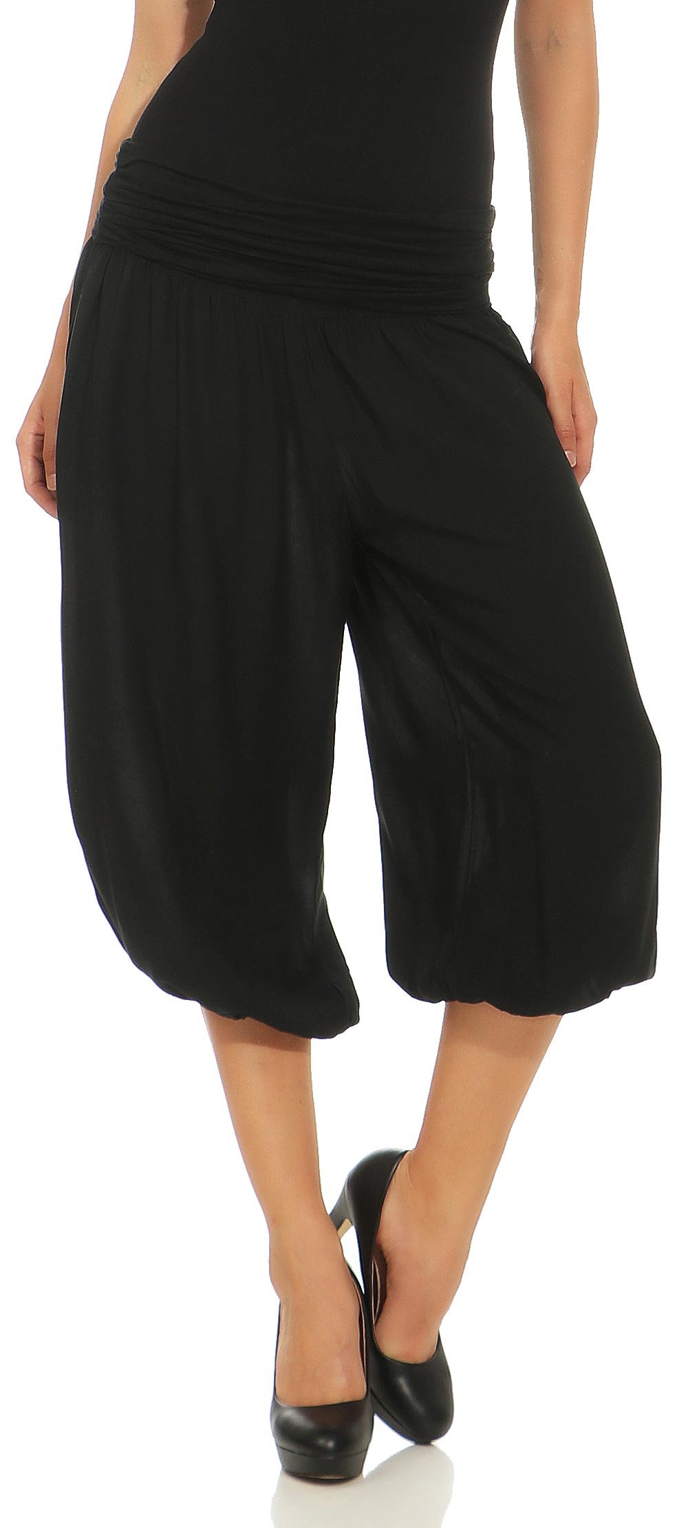 malito dames pofbroek kort met yoga motief | Harembroek om te dansen | Aladdinbroek om te chillen - Vrijetijdsbroek 7198 (blauw