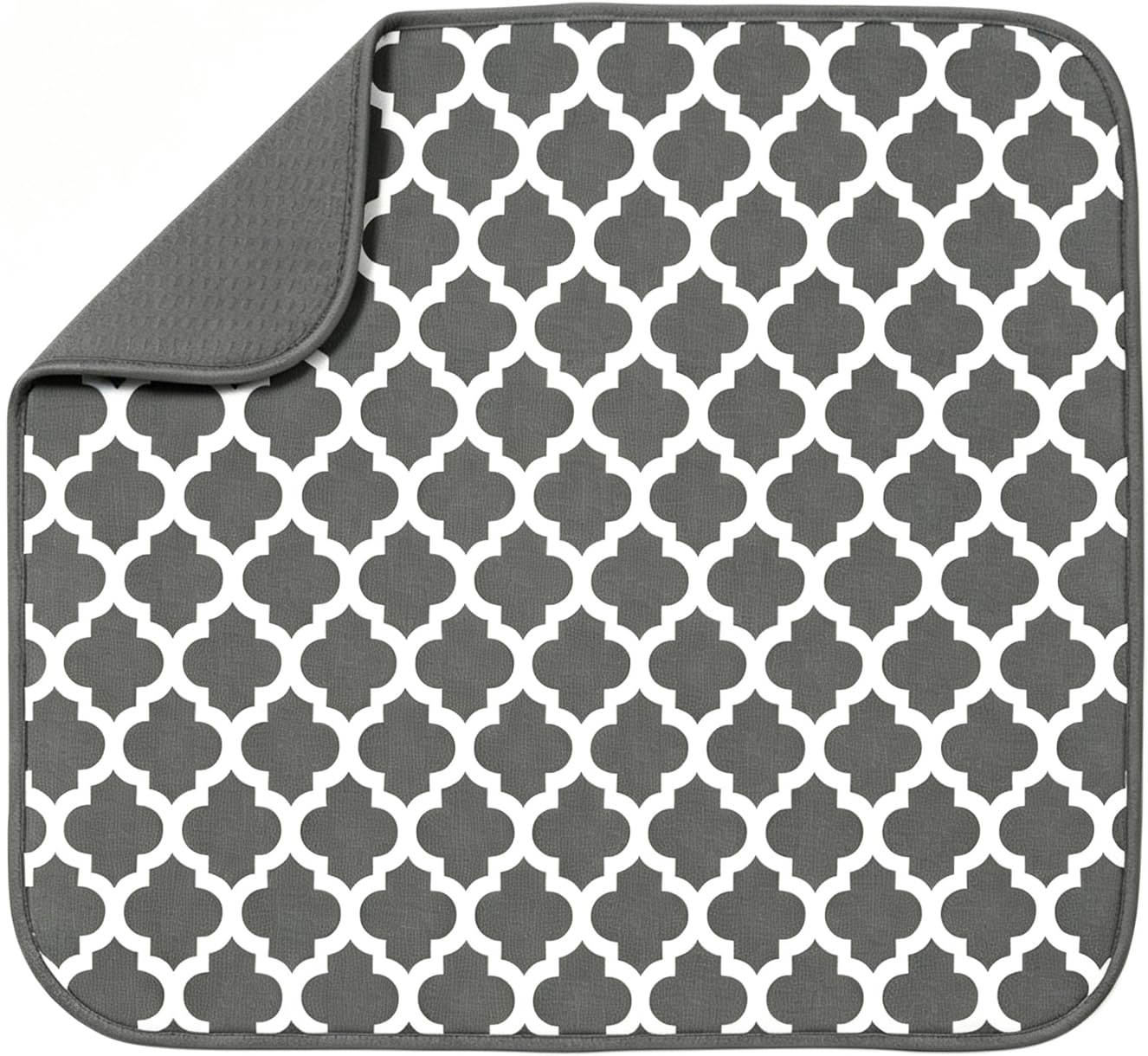 Dish Drying Mat, Absorbent Microfiber Kitchen Counter Mat, Dish Drying Pad for Dishes, Utensils, Pots and Pans , 16" x 18" , Grey Trellis