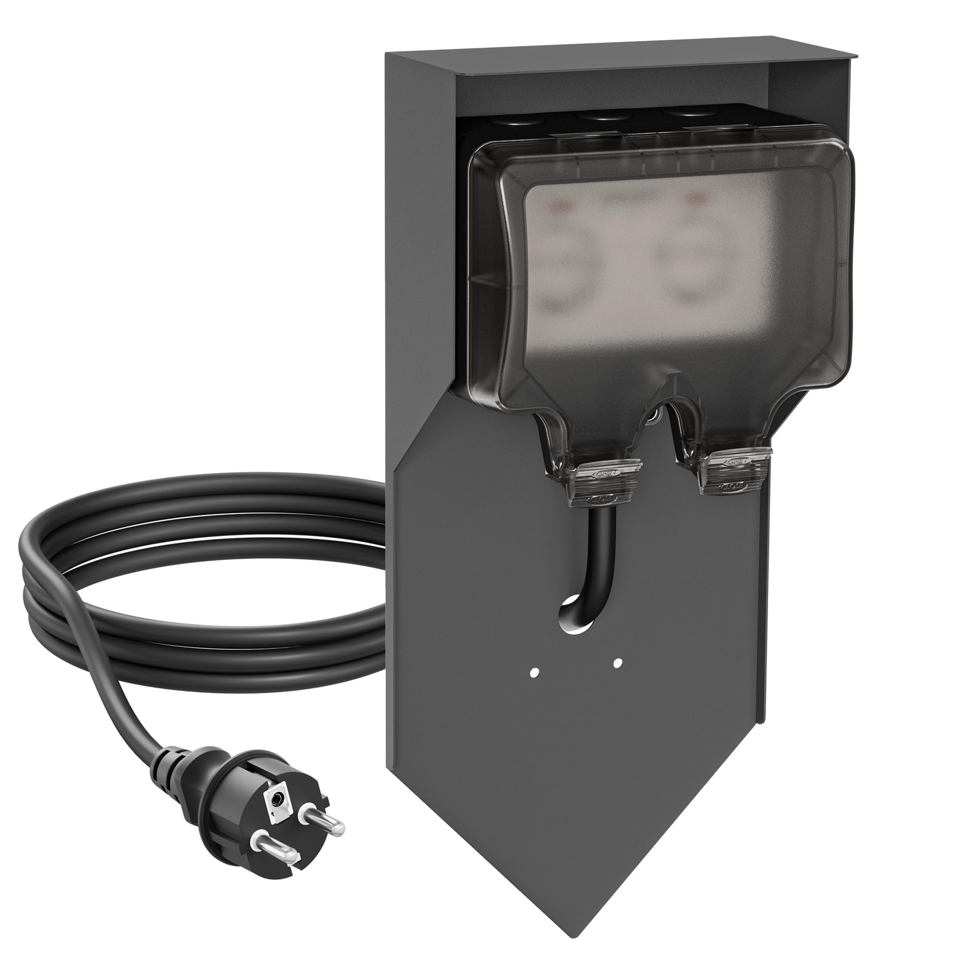 ledscom.de POXO colonna di presa con picchetto di terra e cavo da 2 m per esterni, IP65, 2-gang, antracite/nero, angolare, 40 cm