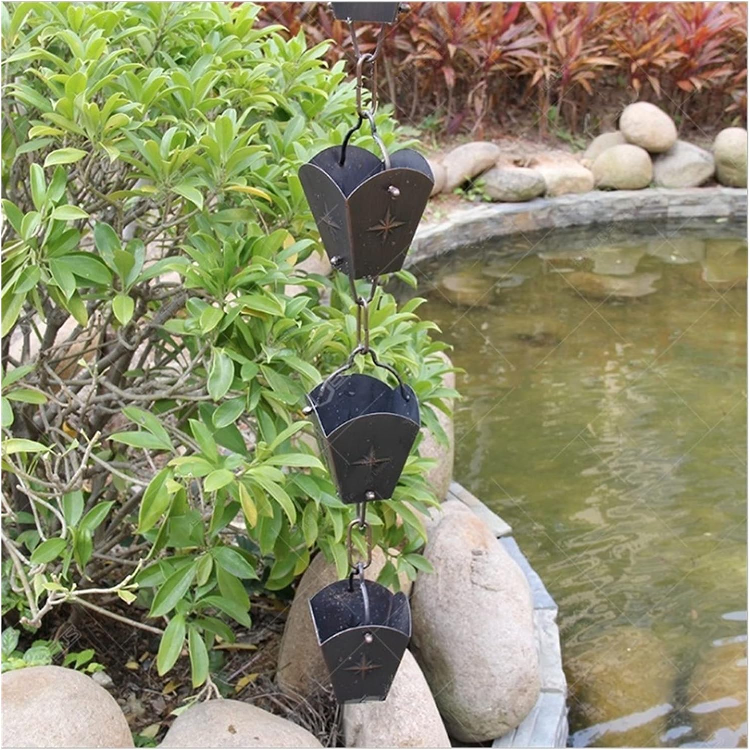 Rain Chains for Gutters Eight Star Rain Water Chain Court Decoration Chain Vintage Court Rain Catchers (Color : Black)