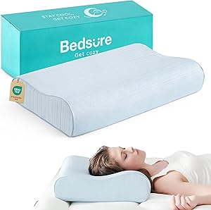 Bedsure Cervical Neck Pillow for Sleeping, Memory Foam with Cool-Touch Ice Pillowcases, Ergonomic Contour Pain Relief, Orthopedic Pillow for Neck Support for Side, Back, Stomach Sleepers