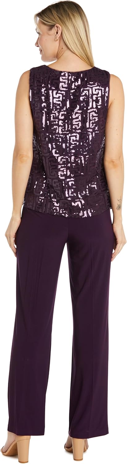 R&M Richards Women's 3-Piece Sequined Duster Pant Set | Elegant Tank W/Trousers | Evening Cocktail Party Attire