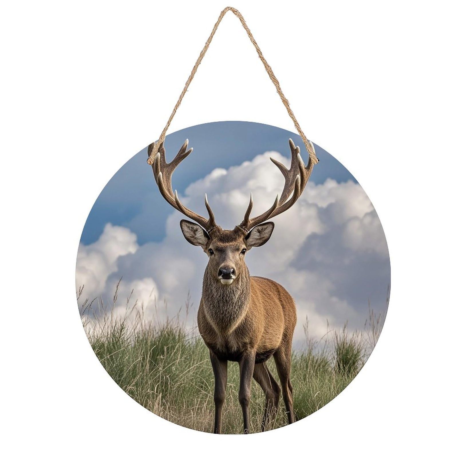 FekiLoot Elk Wall Art Decor Rustic Welcome Sign Round Wood Hanging Sign Decoration Wood Plaque Door Hanger Wooden Signs Wall Hanging Decor Housewarming Gift for Home Outdoor Indoor