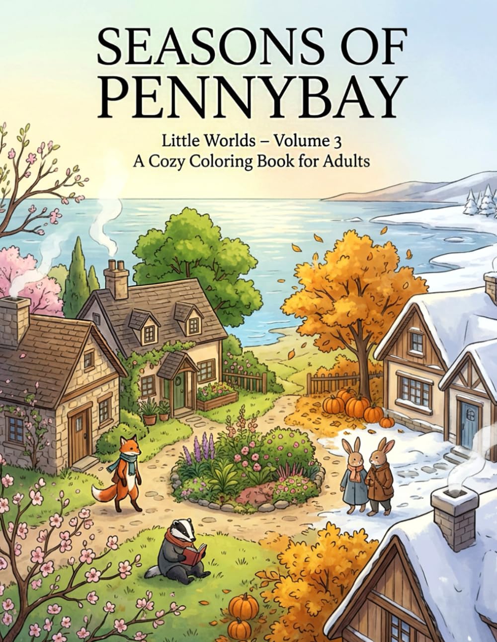 Seasons of Pennybay: A Cozy Coloring Book for Adults with animals living in the little town (The little town of Pennybay- coloring books)