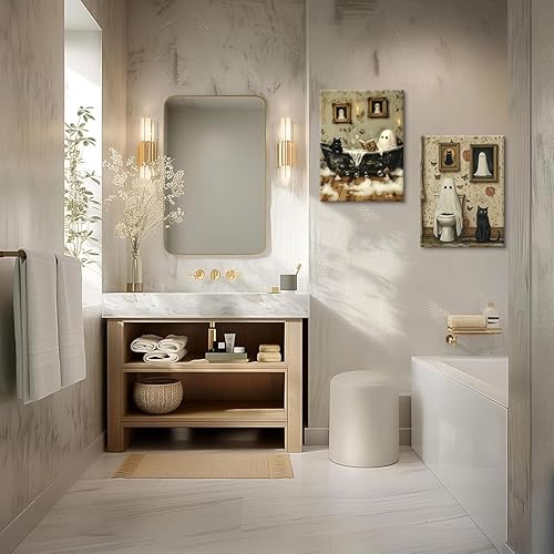 Miniatura 7 de 2 piezas divertidas de fantasmas para baño, arte de pared de fantasma espeluznante en el inodoro, decoración de pared de espectro gótico y lindo