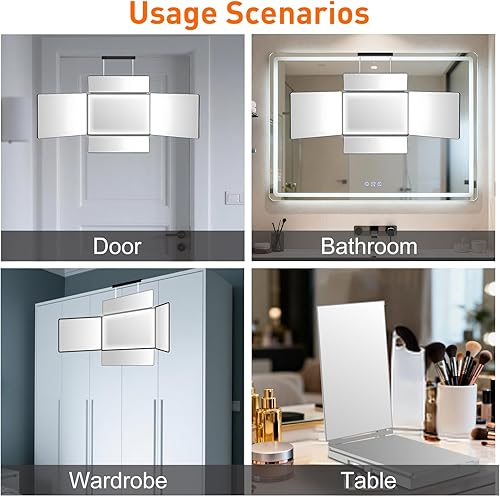 Vista 26 de Espejo de 3 vías para corte de pelo propio, cortes de pelo 360 hombres para herramientas de uso de peluquería, para ver la parte posterior