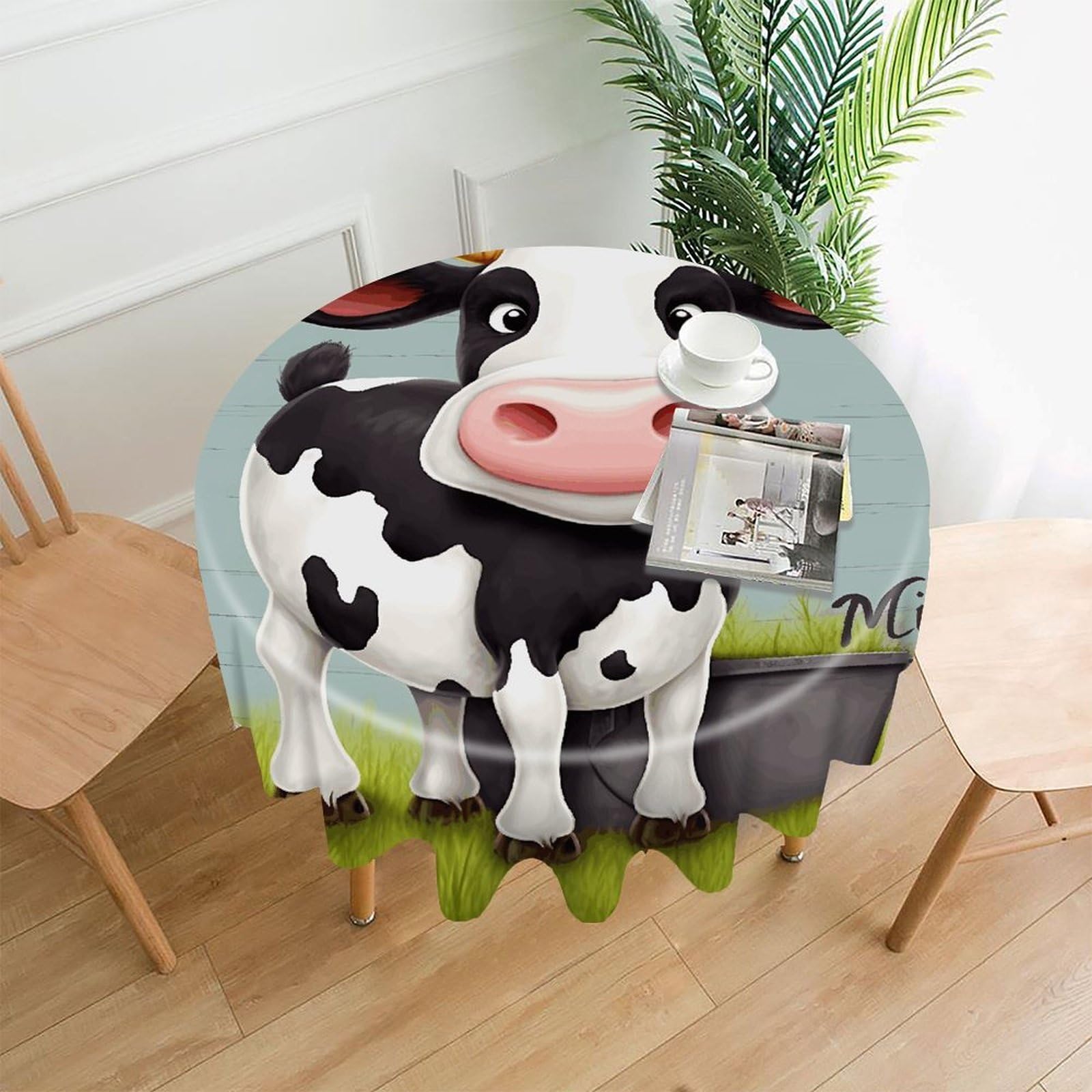 VstaDank Cute Cow Table Cloth Fashions Washable Round Tablecloth Decorative Table Cover Comfortable Straight Edge Tablecover for Dining Kitchen Party Outdoor 60 Inch