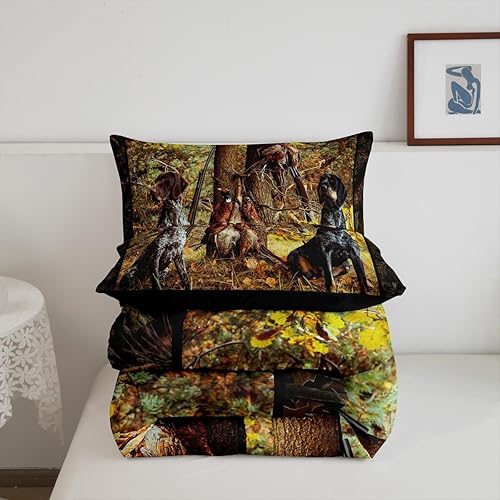 Miniatura 6 de Erosebridal Juego de edredón de caza de faisán, tamaño King, juego de ropa de cama de perro negro, estilo bohemio, granja, animales salvajes,