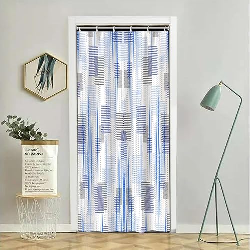 Miniatura 49 de Cortina de ducha de mediados de siglo, moderna abstracta con patrón geométrico atómico de explosión de estrellas para los años 50, accesorios de