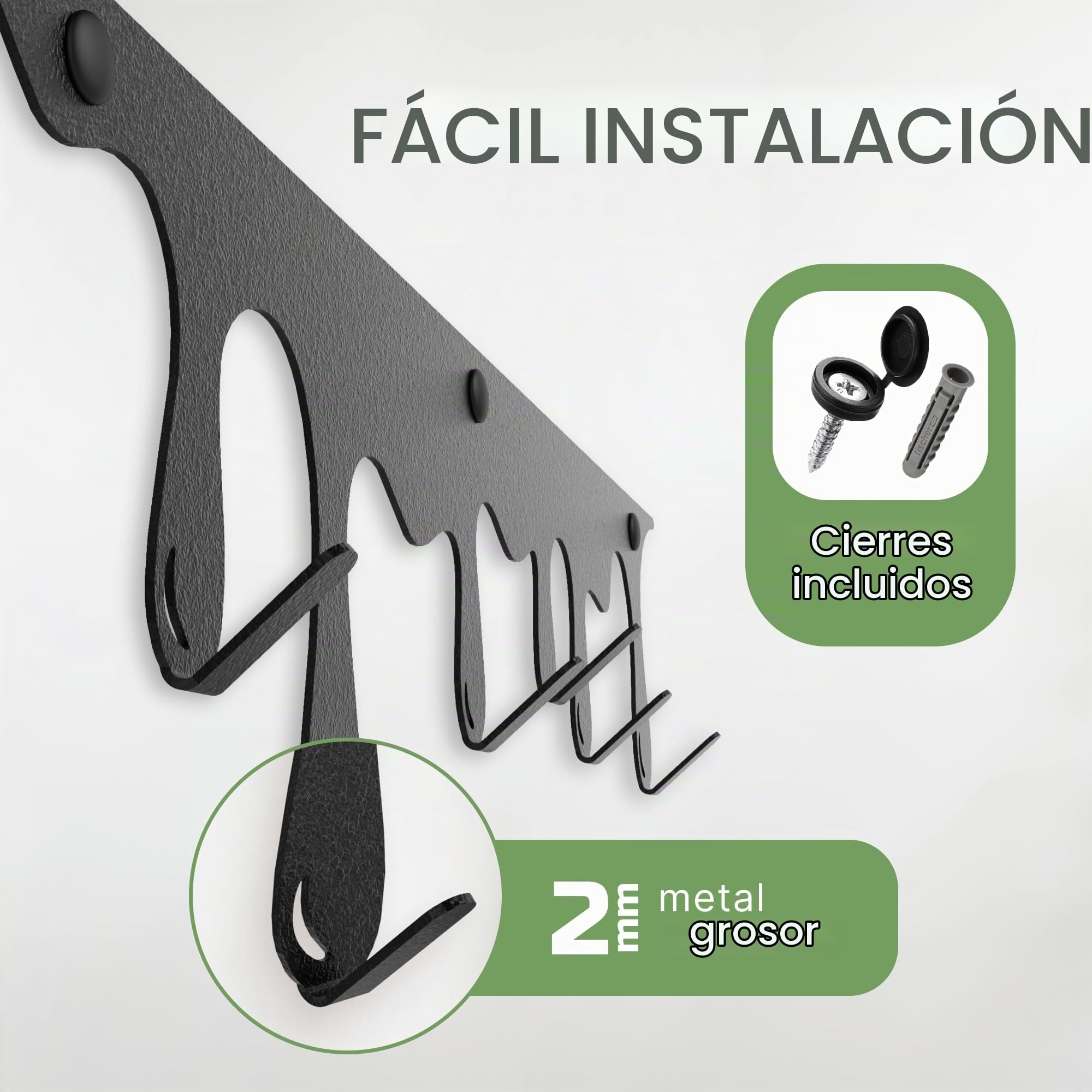 Elegante perchero negro montado en la pared, 2 piezas, 6 ganchos, 60 x 20 cm, diseño moderno de metal resistente, perfecto para habitaciones de niños, dormitorios, pasillos, baños y guarderías