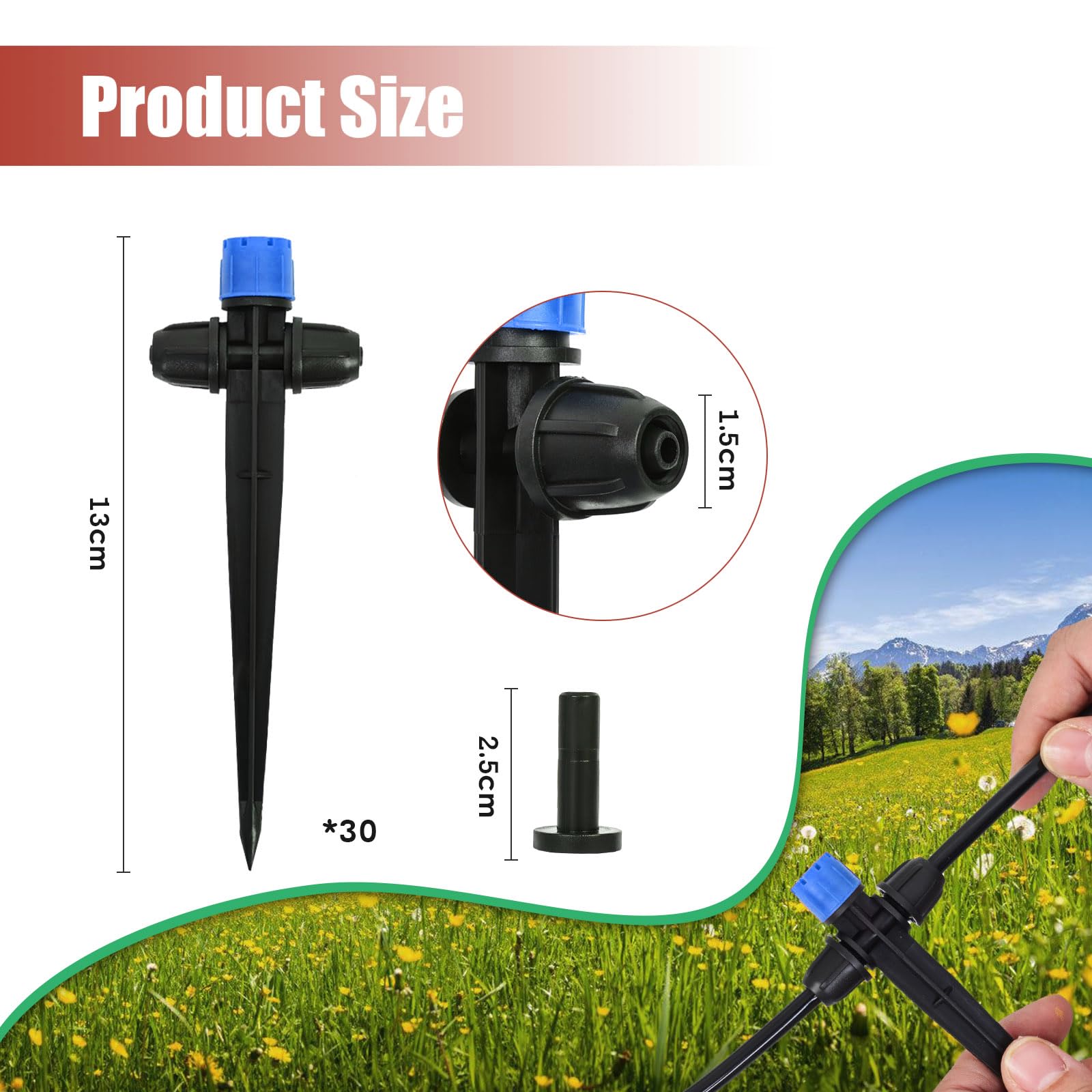 HOINCO 28 Pcs Drip Irrigation Emitters,with Lock Barbed Adjustable Degree Water Flow Drippers Sprayer for 1/4