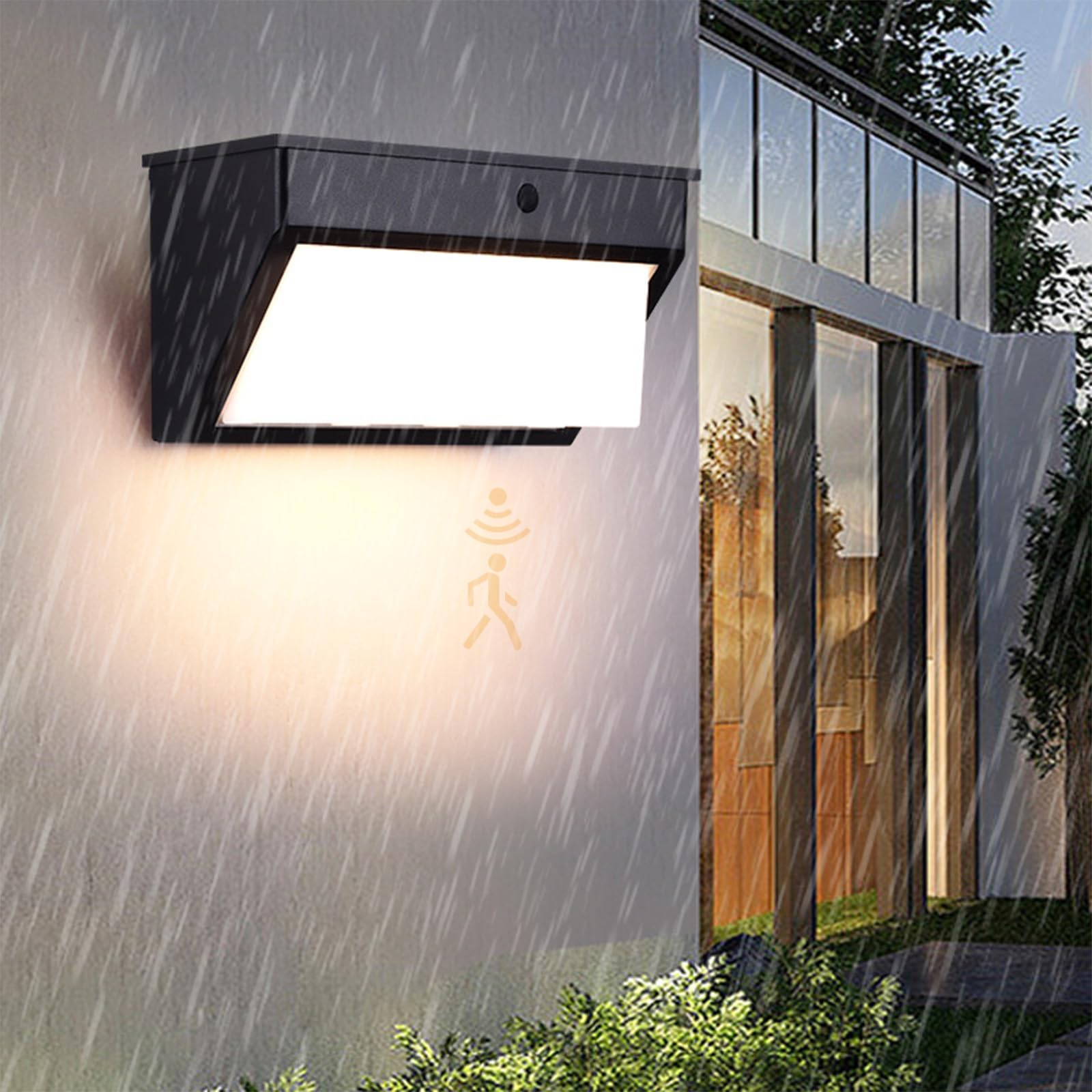Zewnętrzna solarna lampa ścienna z czujnikiem ruchu Lampa ścienna IP65, wodoodporna lampa ścienna IP65, czarna LED, akumulator, dekoracja ogrodowa, na taras, wejście (26 cm, ciepłe światło)