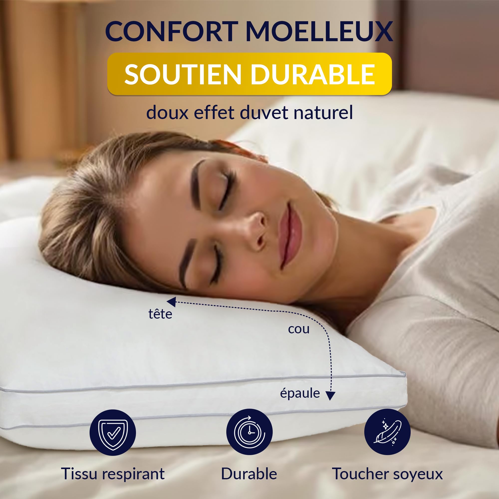 Oreiller 50x70 Lot de 2 - Oreiller rectangulaire | Microfibre 0,9D Effet Duvet | Housse 100% Coton | Soutien Durable et Confort Moelleux | Confort hôtel 5 étoiles