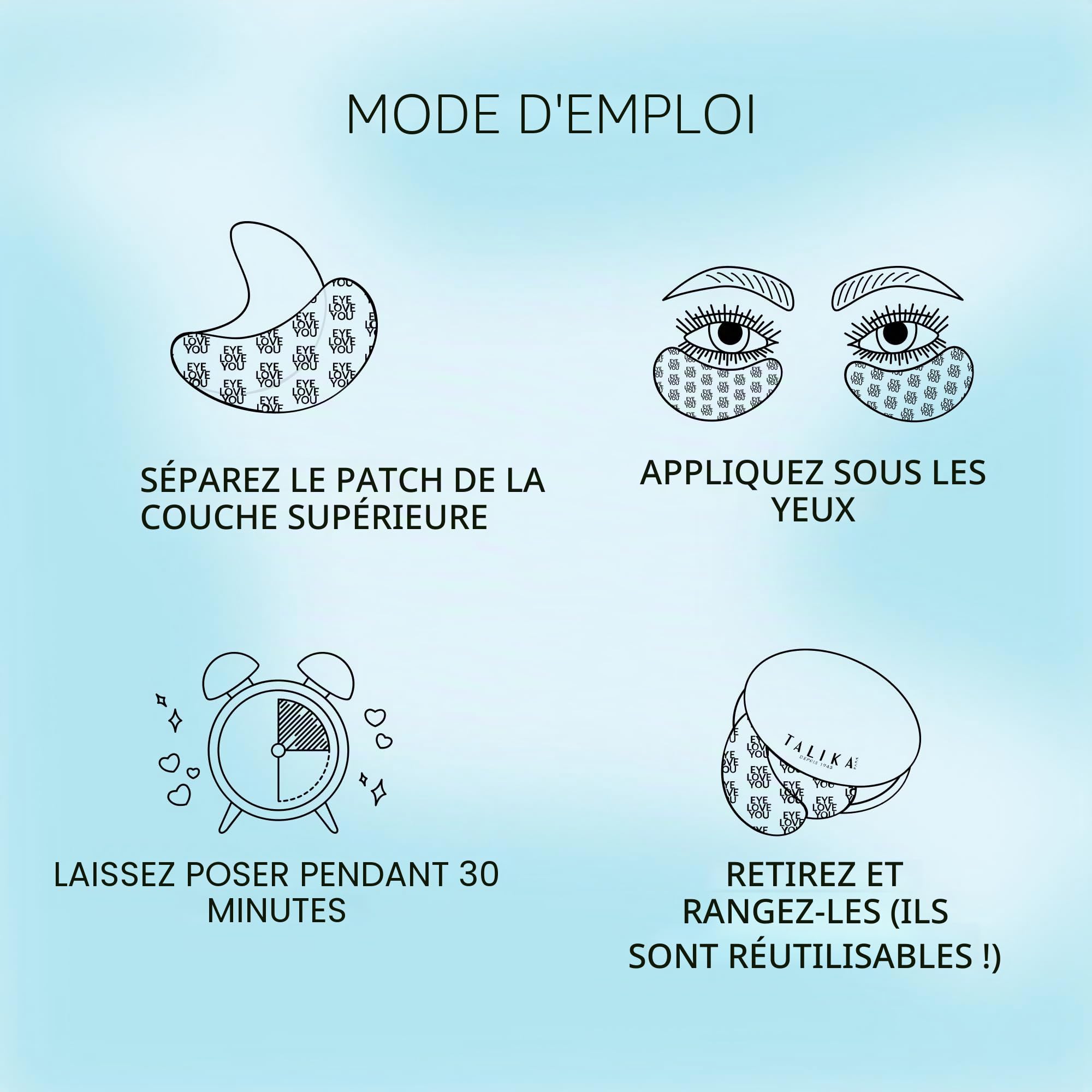 TALIKA - Eye Therapy Patch - Anti Cernes & Poches - Réutilisable - Soin Yeux Fatigués - Repulpe et Rafraîchit - Formule Lissante Unique, aux Huiles Végétales - 1 paire