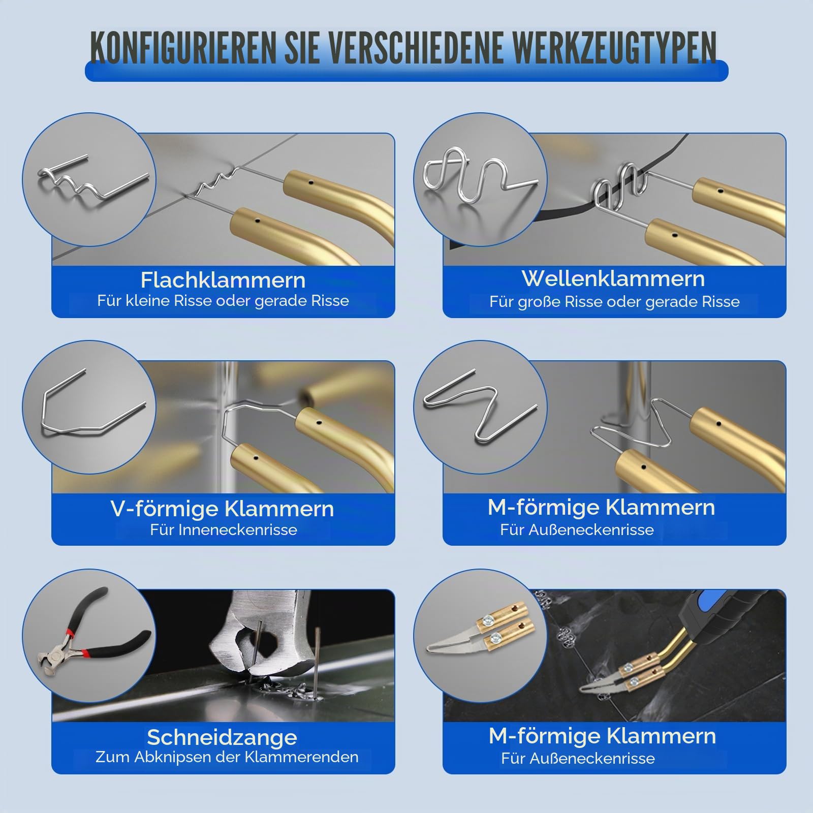 Kunststoffschweißset, 220-V-Kunststoffschweißgerät mit 600 Heißklammern, Autostoßstangen-Reparaturset mit 5-stufig einstellbarer Leistung zur Reparatur von Kunststoffrissen im Auto