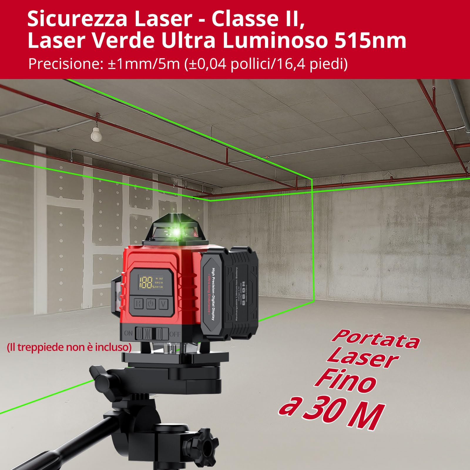 XUNTOP Livello Laser Autolivellante 16 Linee Verde Livella Laser 4x360° Autolivellante con Telecomando, 2 Batterie Ricaricabili, Supporto Magnetico, Base Regolabile, IP54, USB-C per Interni DIY