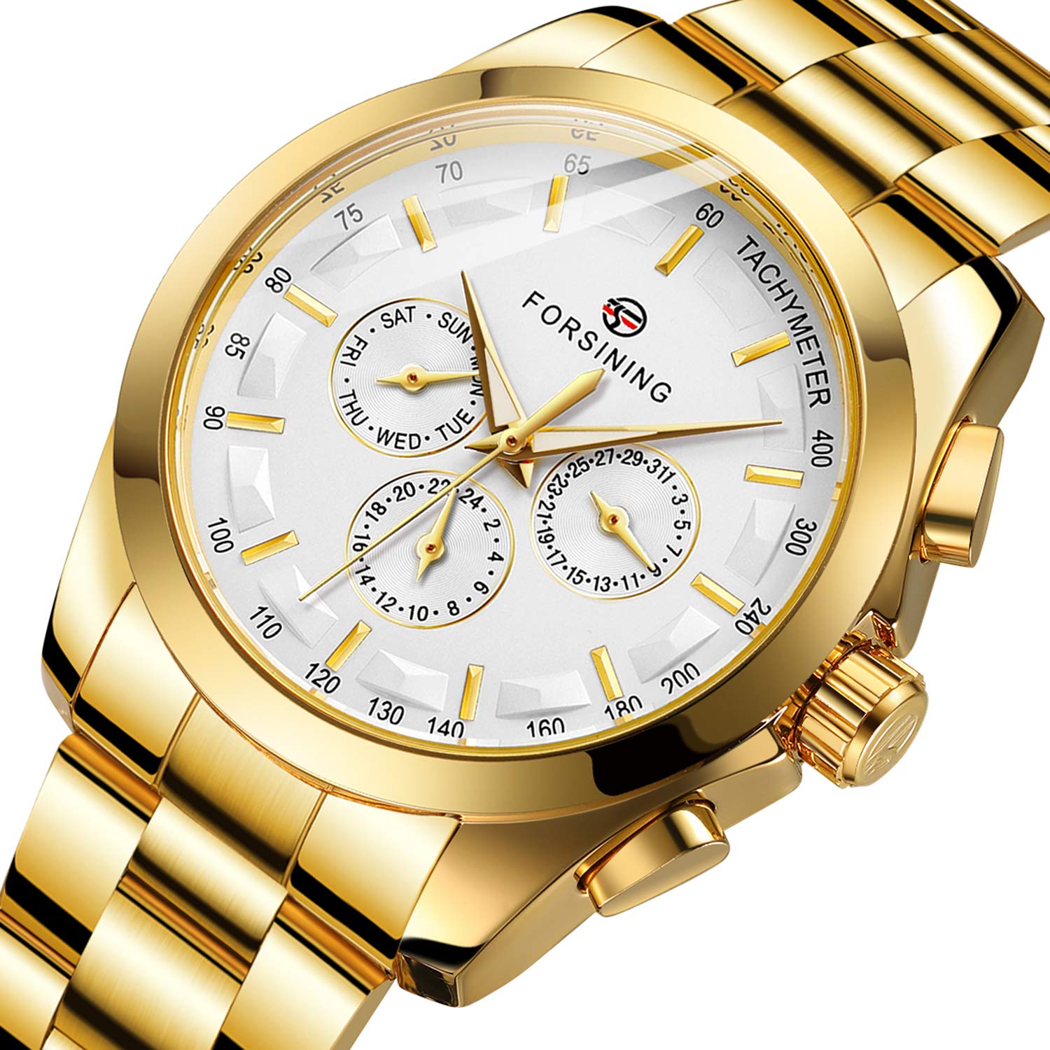 Forsining, orologio da polso da uomo, impermeabile, analogico, al quarzo, con cinturino in acciaio inox