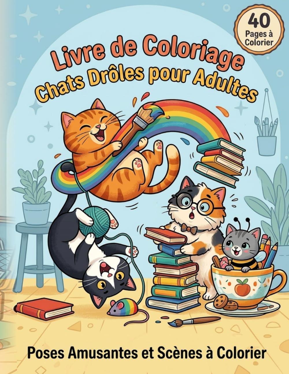 Livre de Coloriage Chats Drôles: Poses Amusantes et Scènes à Colorier