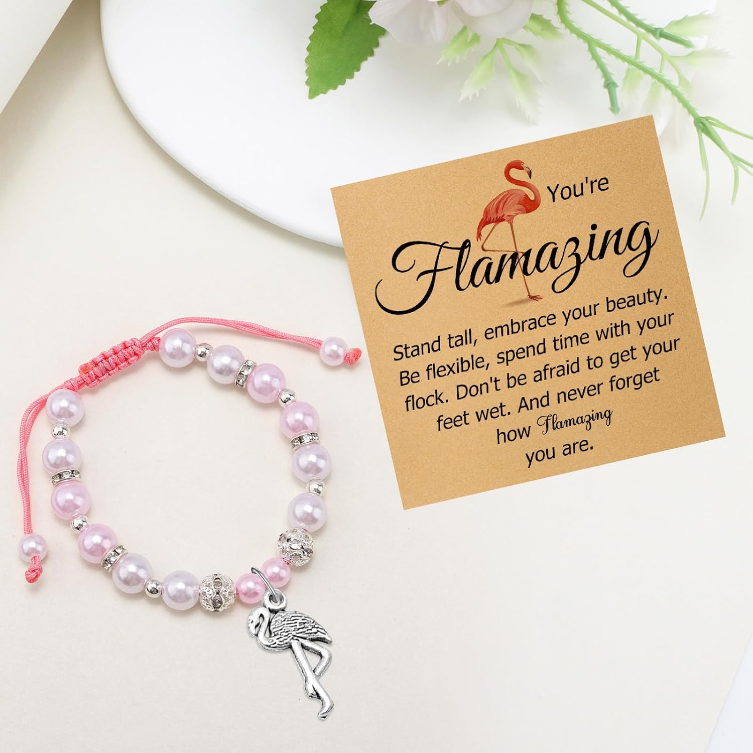 Flamingo Beads Bracelets for Women Inspirational Gift for Women Flamingo Lover Daughter Friend Bird Themed Beaded Bracelets with Card Animal Lovers Christmas Valentines Birthday Stretch Jewelry - Image 5