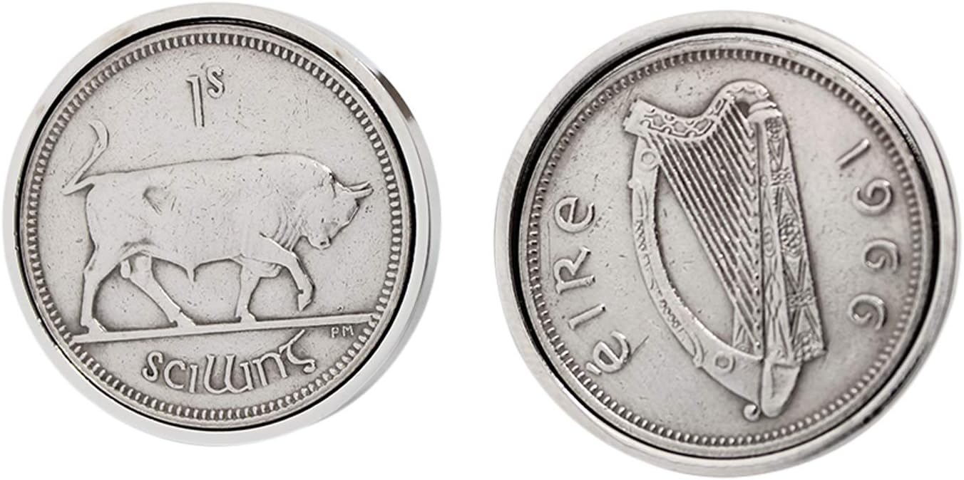 Cufflinks - Rhodium Plated - 1966 Birthday - 1966 Irish Shilling Cufflinks