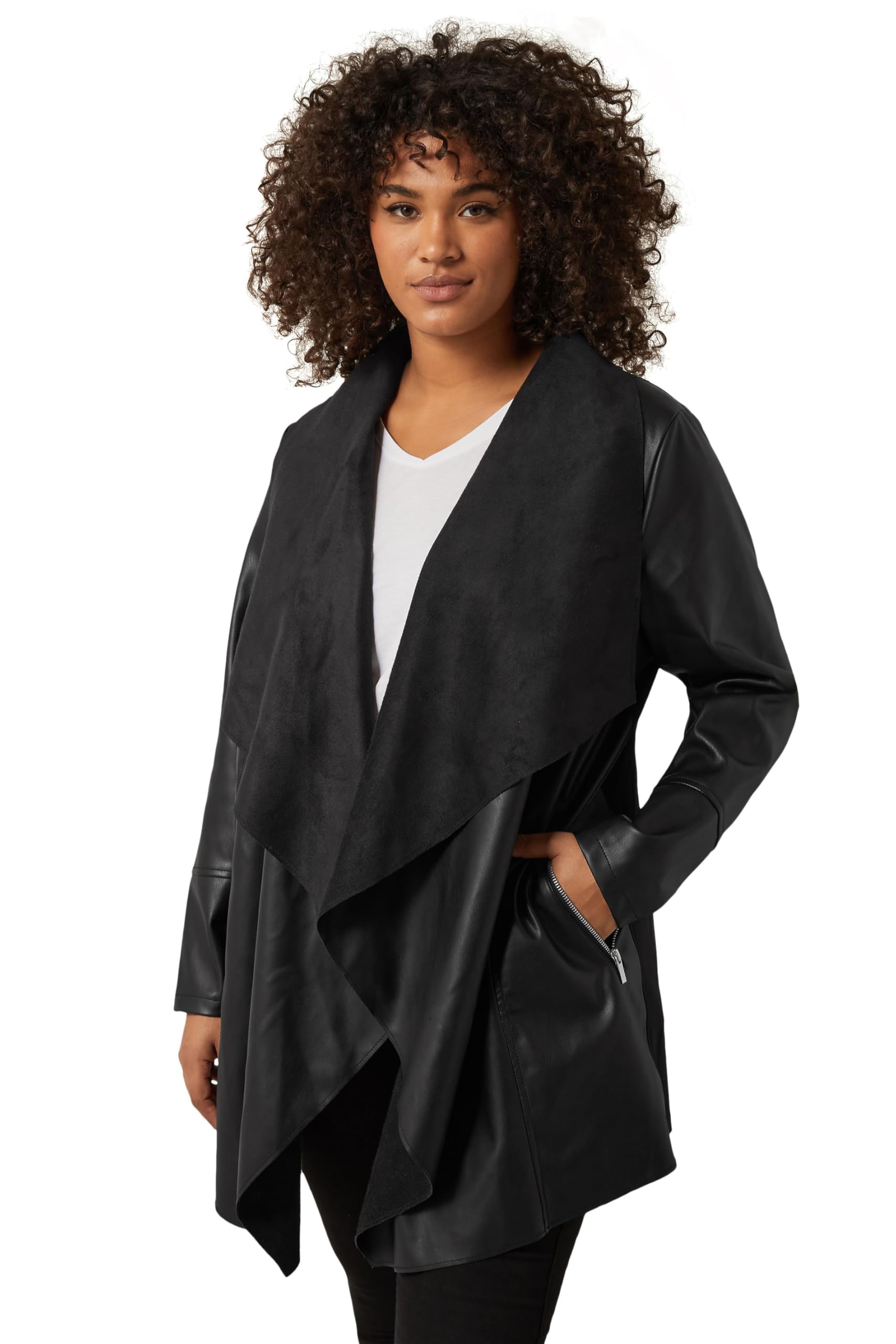 Evans Black Curve Faux Leather Waterfall Jacket - Women's - Plus Curve 20 Plus