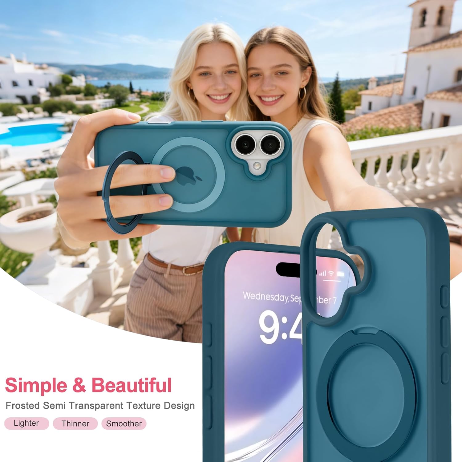 Royal Blue Case for iPhone 16, Magnetic & Invisible O-Ring Holder, Compatible with MagSafe, Military Grade Frosted Semi Transparent Phone Case,Anti Drop & Shock Protection, Excellent Grip