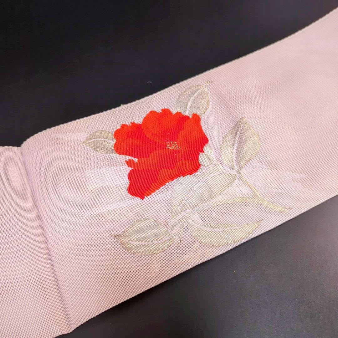 Amazon.co.jp: H-354 名古屋帯 名古屋仕立て 八寸 夏帯 紗 椿 ピンク  