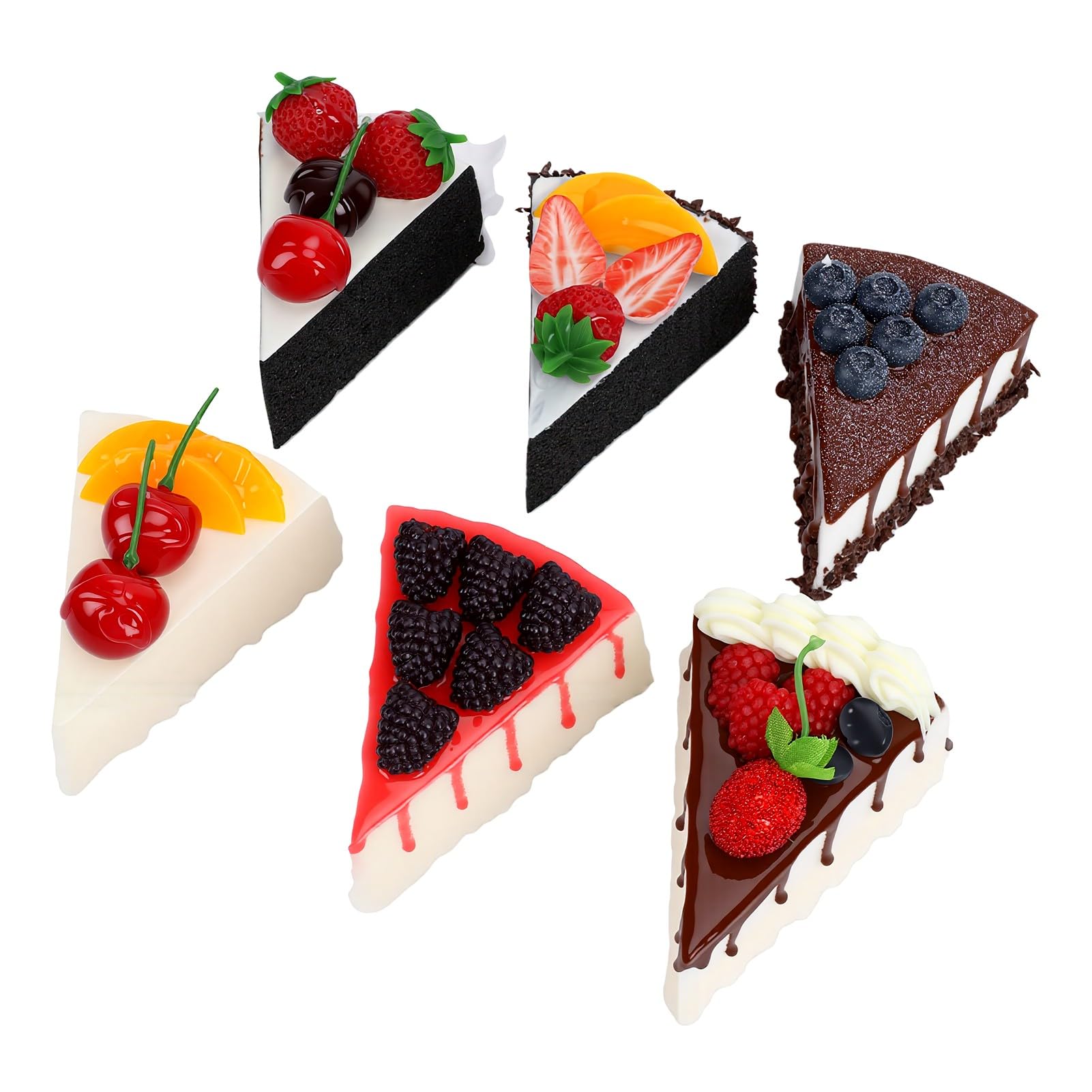 SIXRUN Fette di Torta Finte in Schiuma PU Decorazioni Artificiali per Dessert Set di 6 Oggetti di Scena Realistici per Esposizione di Prodotti da Forno in Colori Vivaci per Fotografia di Feste di