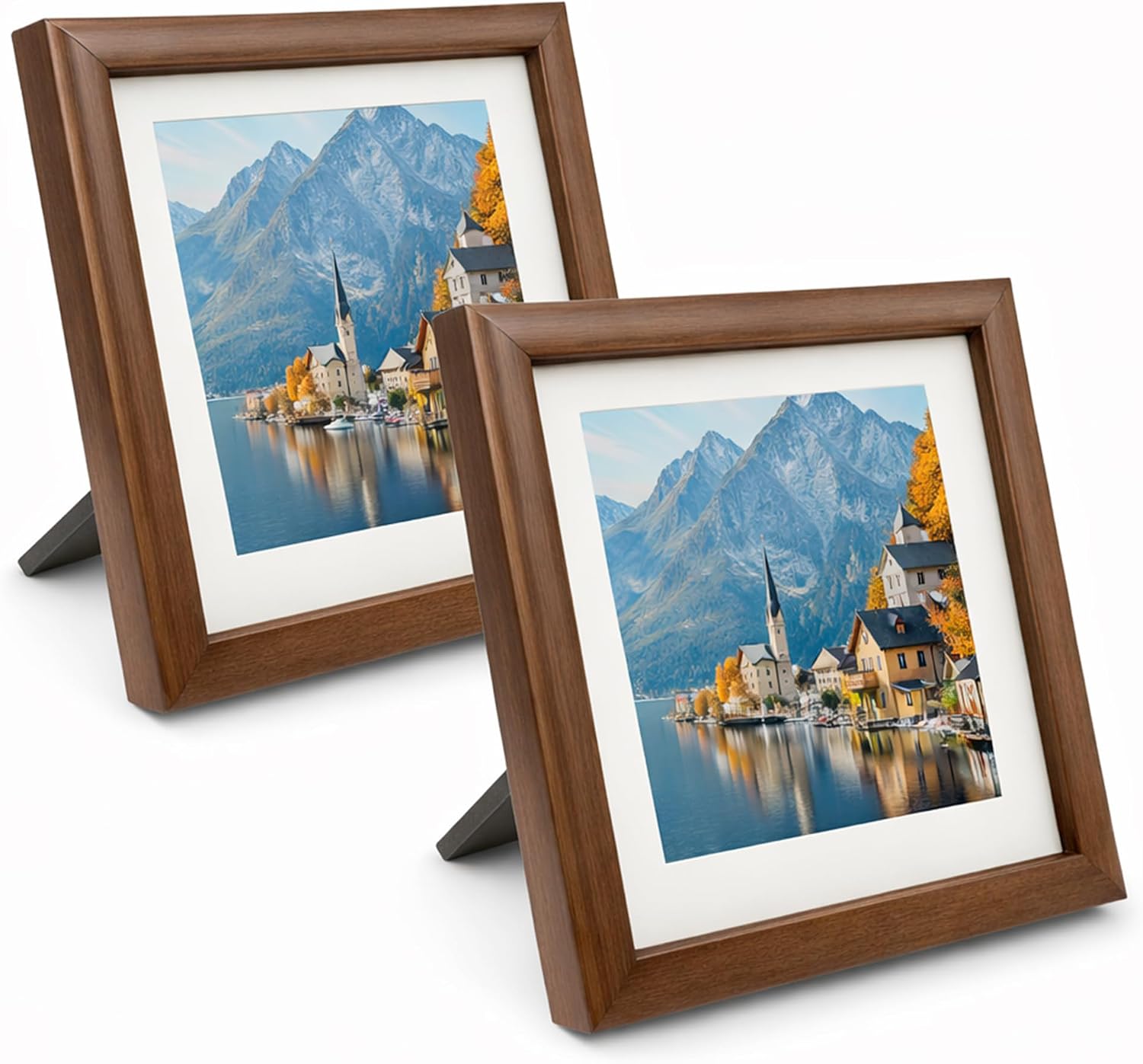 6x6 Wooden Shadow Box Picture Frame, Set of 2 with 5x5 Mat Display Case