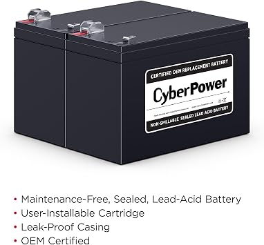 CyberPower RB1290X2 UPS Replacement Battery Cartridge, Maintenance-Free, User Installable, 12V/9Ah , Black