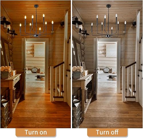 Miniatura 7 de JWLUYN Candelabro negro, 8 luces modernas de granja para comedor, luz industrial rústica para comedor, luz industrial sobre mesa, hermosas luces de